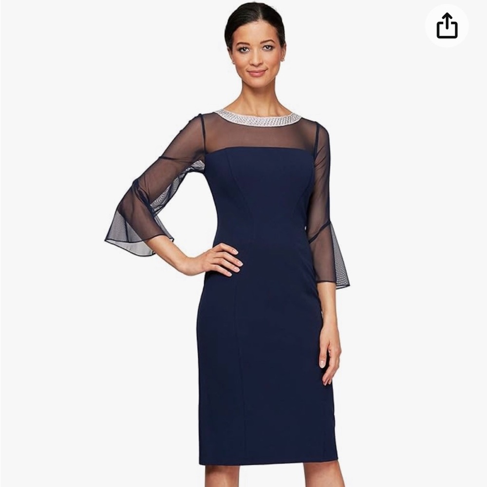 Beautiful, navy blue mid-length Mother of the Groom Dress. Worn once. Size 12-14
